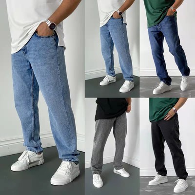 2023 simple jeans for men casual daily plain denim trousers