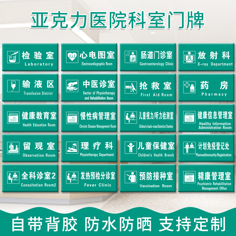 医院门牌亚克力标识牌检验室心电图肠道门诊室放射科输液区药房留