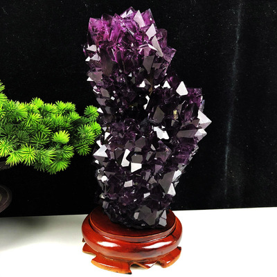 新款DIY工艺品观赏石明矾晶体圆形底座创意家居装饰客厅玄关摆件