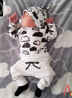 3 Pcs Newborn Baby Boy Clothes Set Cloud boys Cotton White