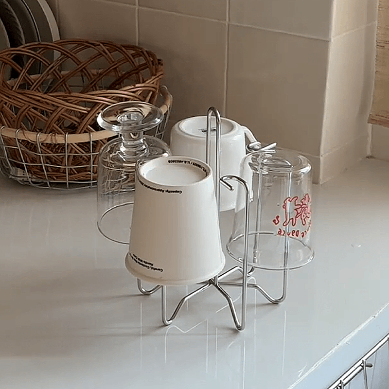 【厨房好物】餐边柜沥水水杯架不锈钢桌面高级感轻奢带托盘倒挂