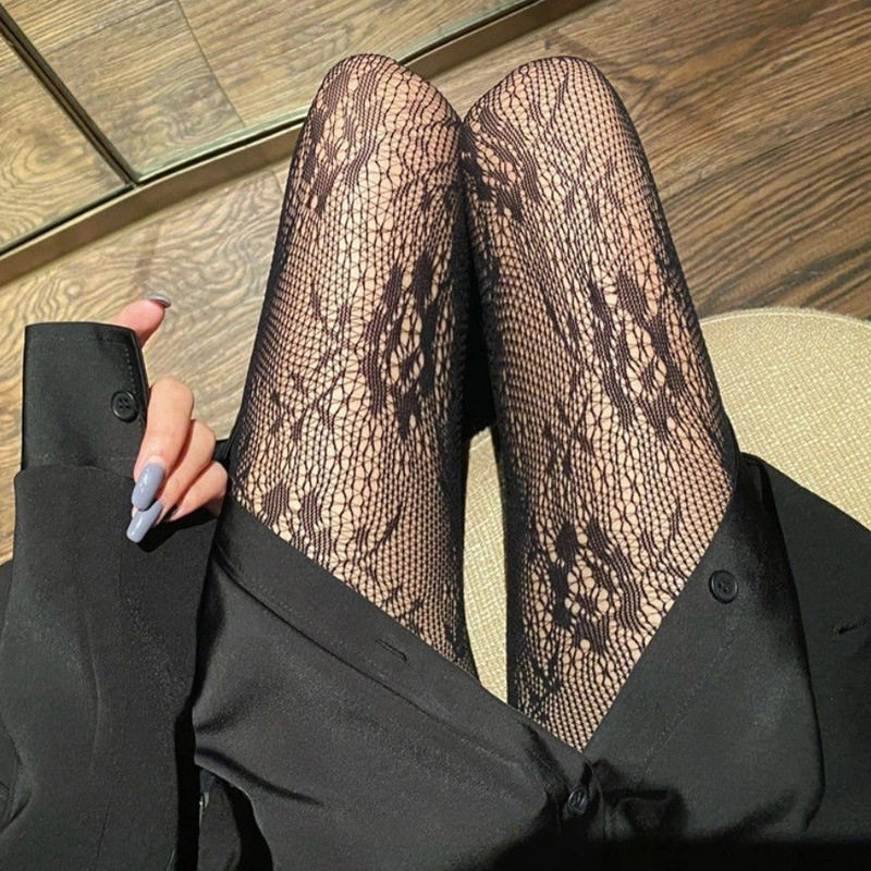lace silk stockings fishnets蕾丝花朵丝袜女薄性感渔网袜连裤袜 - 实物图