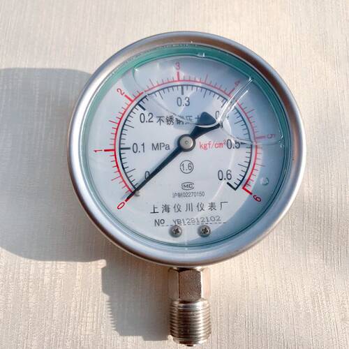 不锈钢压力表 充油耐震型 YN-100 0-0.6mpa 螺纹M20x1.5 立式