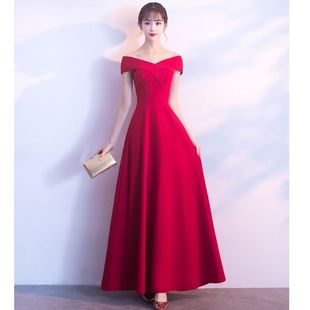 主持人礼服端庄大气高贵气场女王主持人长款修身气质晚会红色礼服