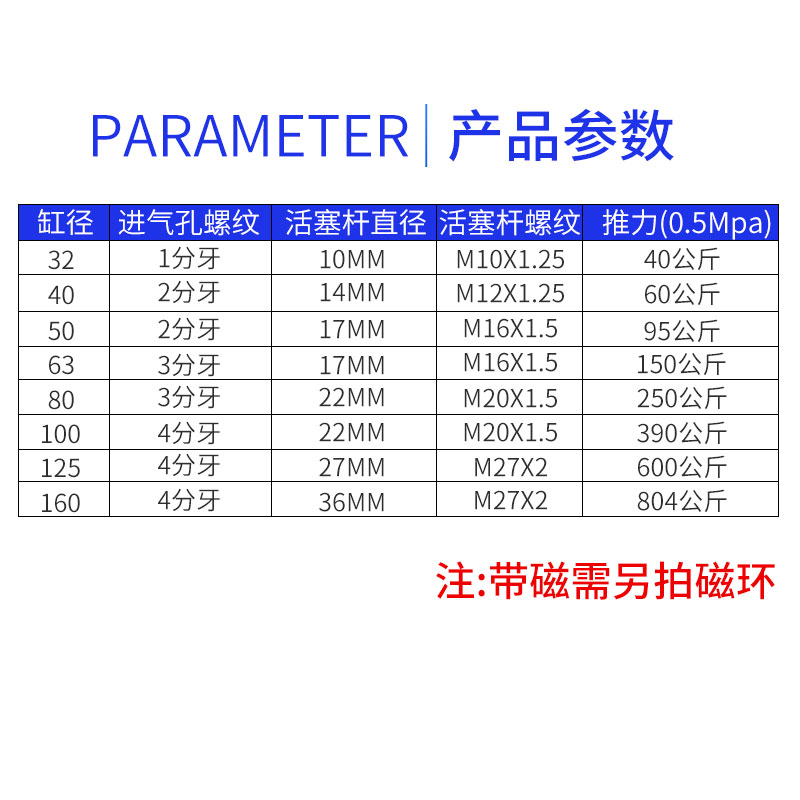 行程可调气缸标准动带磁