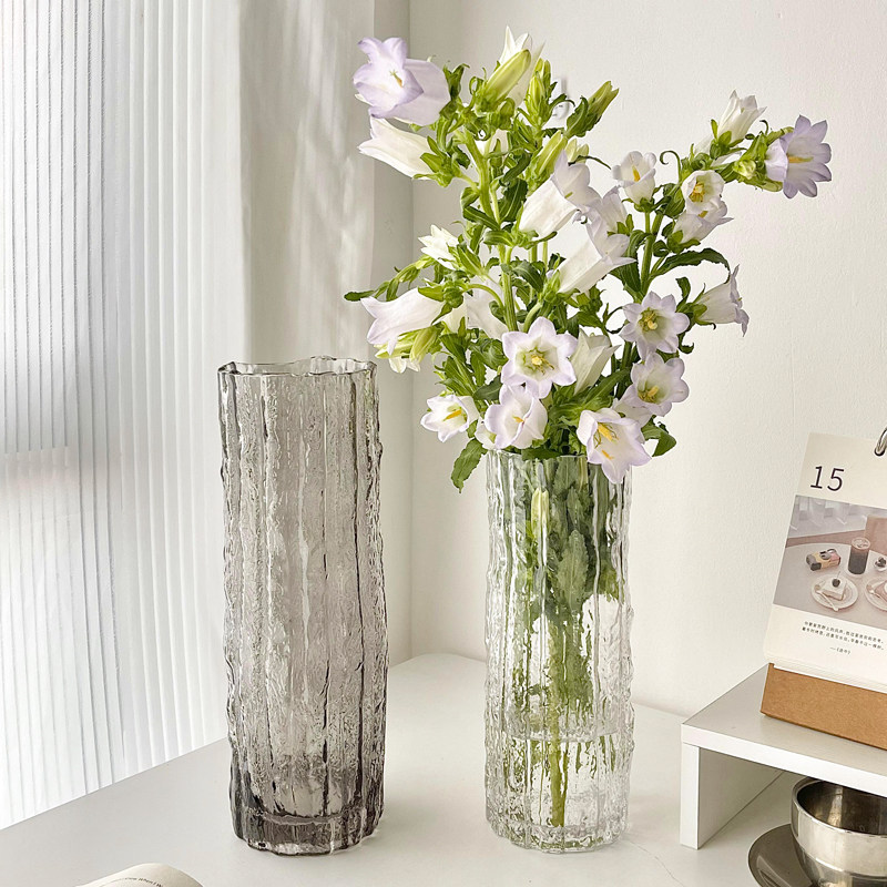 冰川玻璃插花瓶ins风复古高级感水培绿植透明鲜花瓶客厅餐桌摆件