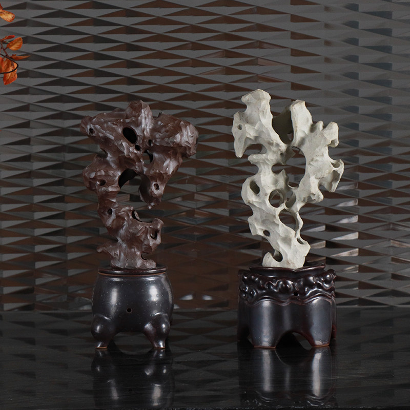 现代新中式禅意陶瓷香炉太湖石样板房卧室客厅书房电视柜桌面摆件