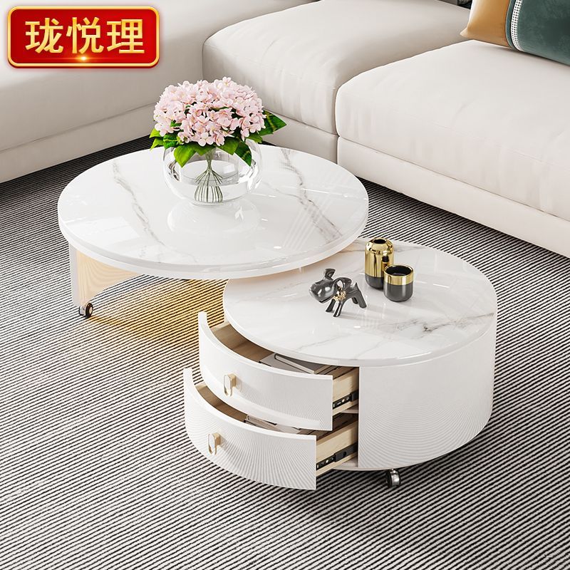 新款岩板圆形茶几小户型