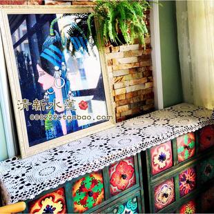 手工钩针钩花北欧式怀旧复古纯棉蕾丝镂空编织桌旗五斗橱盖布白