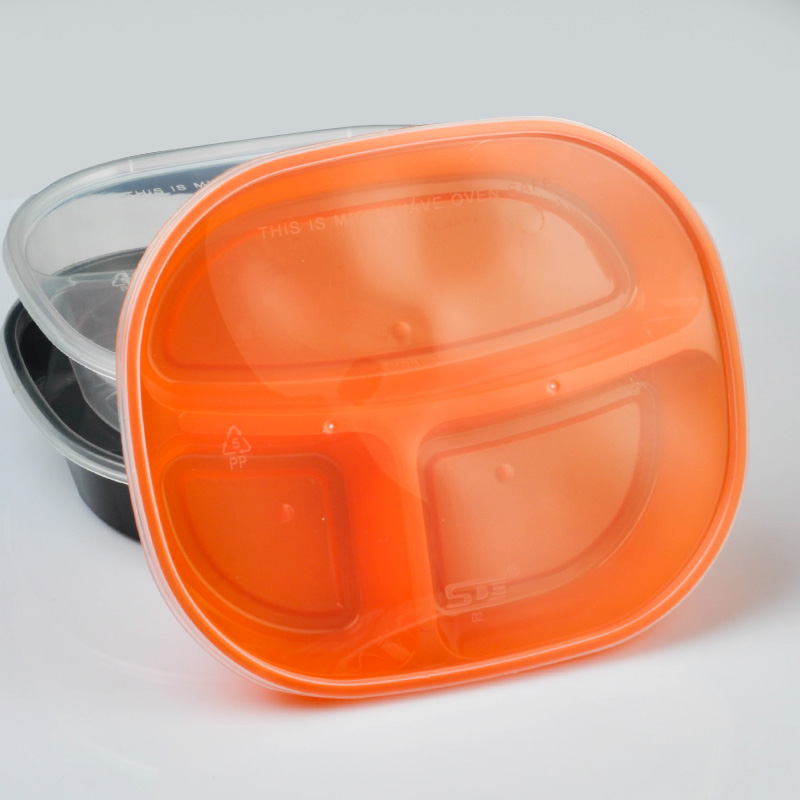 黑色透明三格方形餐盒一