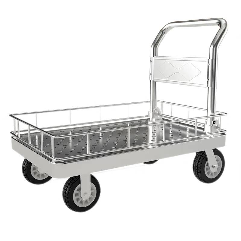 鸿曼 重型稳固款钢板带围栏平板手推车折叠手拉车小推车小拉车拖