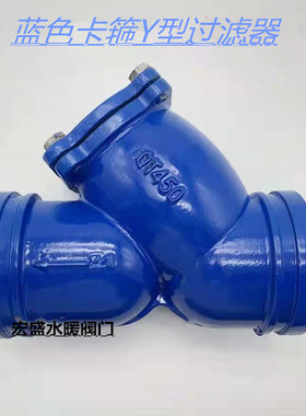 蓝色Y型过滤器沟槽过滤阀 G81H-16消防给水过滤器 卡箍过滤器
