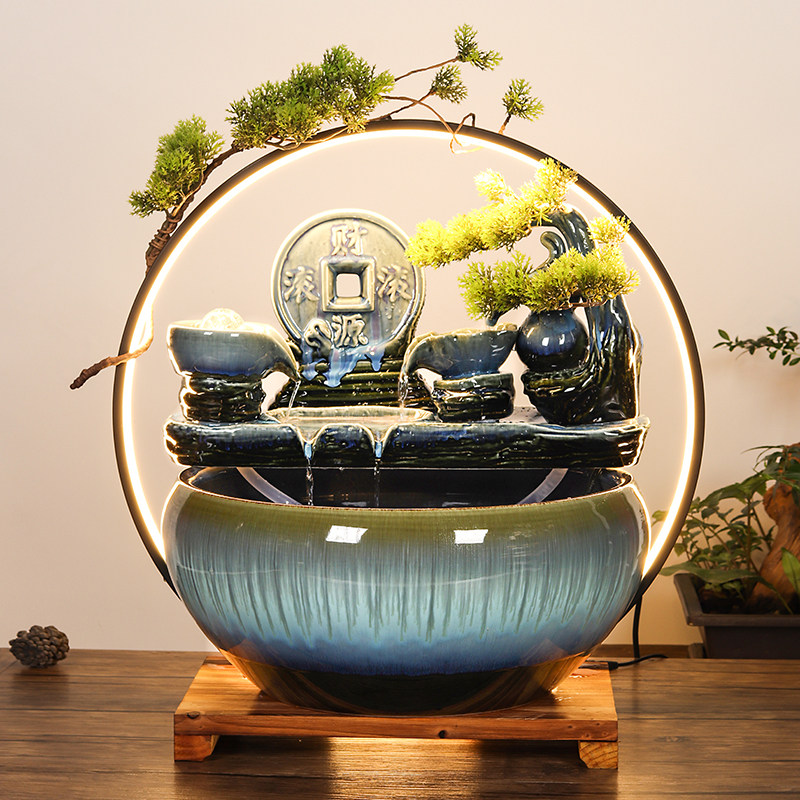 景德镇陶瓷鱼缸家用流水
