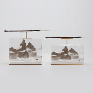 新中式现代创意铁艺博古架陶瓷毛笔摆件样板房间客厅玄关软装饰品