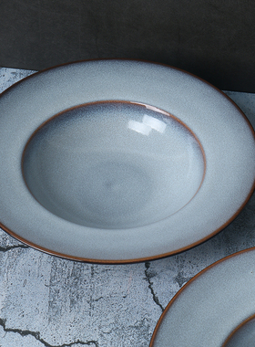 外贸出口蓝色草帽碗意面盘【高端 新骨瓷】创意家用欧式汤盘