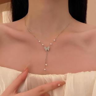 设计轻奢蝴蝶珍珠项链 diamond butterfly pearl necklace choker
