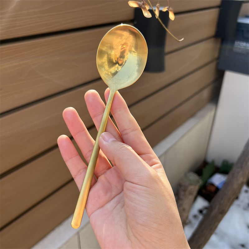 【金色款】18/10不锈钢砂光韩式圆头勺大圆勺喝汤勺吃饭勺子调羹
