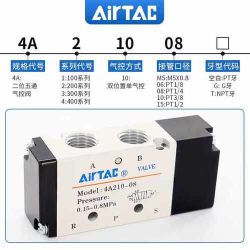 亚德客气动电磁阀4A110 120 210 220 310 320 420-M5-06-08-10-15