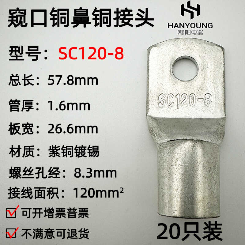 20只紫铜SC120-8/10/12/14/16窥口接线鼻子铜接头铜线耳接线端子