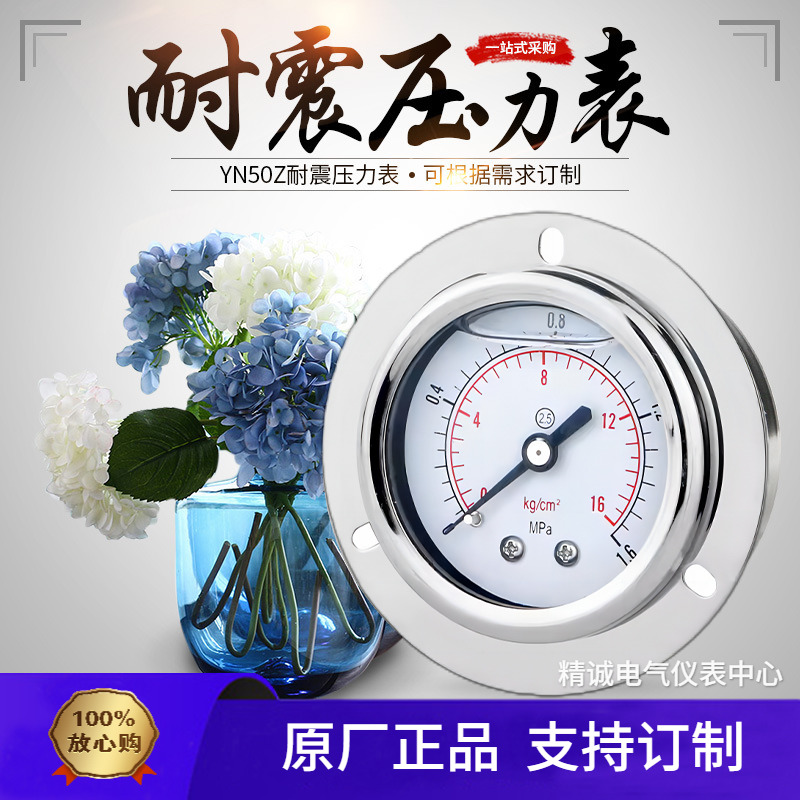 YN50ZT耐震压力表轴向带边油表气压表面板式 M14*1.5 1/4 圣迪*