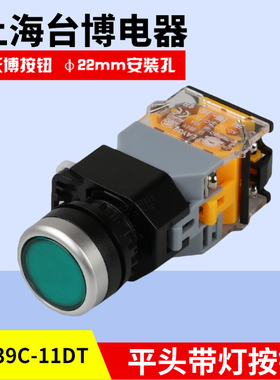 天博 LAY39C-11DT带灯平头按钮开关一开一闭自锁DC36V48V开孔22mm