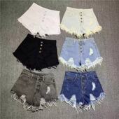 Ladies Denim Ripped 2022 Button Down Shorts破洞系扣牛仔短裤