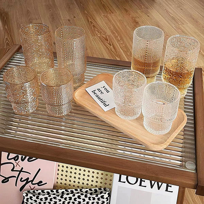小众中古浮雕可叠玻璃杯