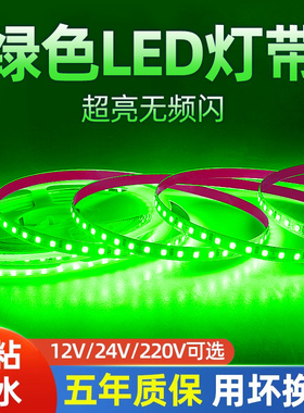 绿色灯带led灯条12v24v自粘防水220v亮化室内户外绿光氛围线形灯