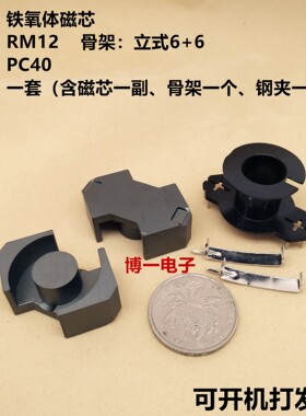RM12磁芯 立式骨架6+6带钢夹RM12铁氧体变压器磁芯PC40材质