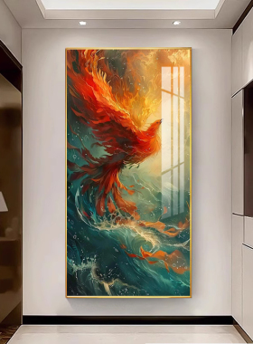 金色火凤凰装饰画浴火重生寓意好四大神兽朱雀画凤凰呈祥玄关挂画
