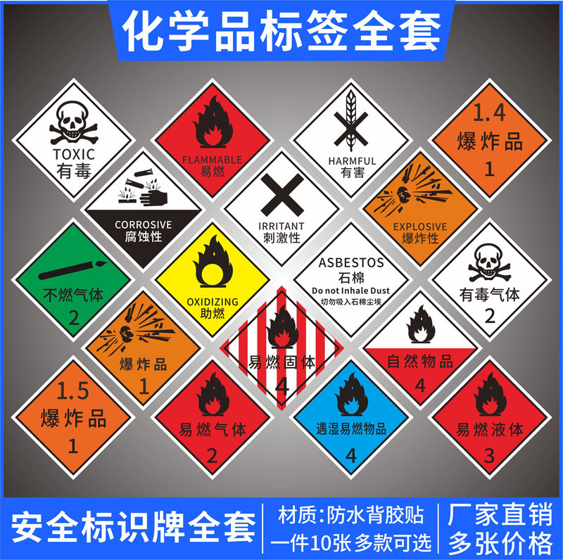 危险废物标识危险品标识牌不干胶标签贴纸腐蚀刺激性有毒有害易燃