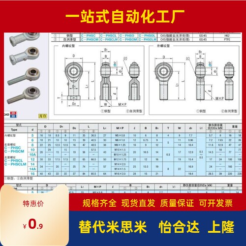 关节轴承外螺纹米思米 C-PHSOL 3/4/5/6/8/10/12/14/16/18/20/22