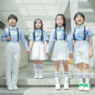 六一儿童合唱演出服幼儿园背带裤朗诵服学生男女童口才表演服套装