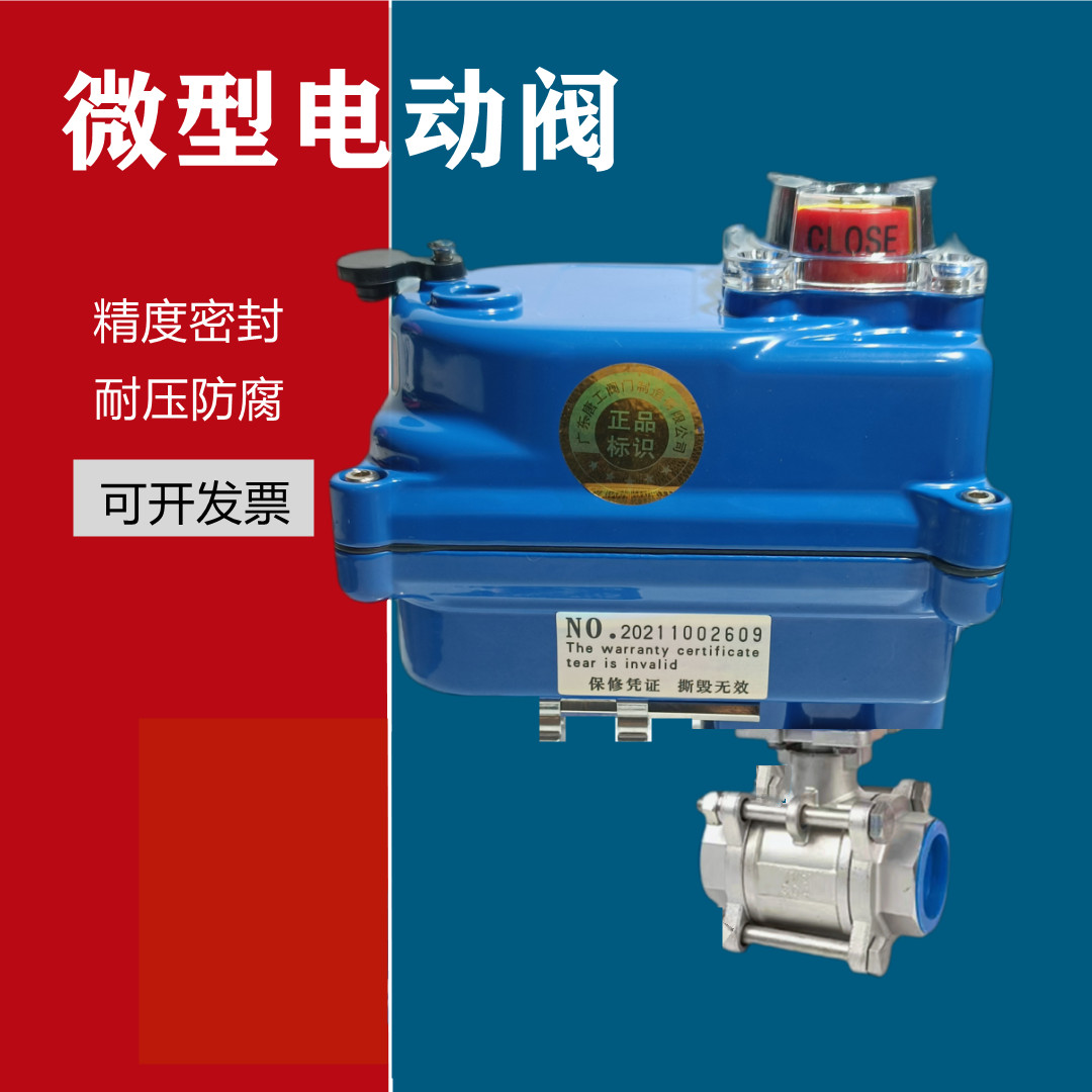 304微型迷你三片式电动球阀四氟密封高温蒸汽开关阀门220v2分DN15
