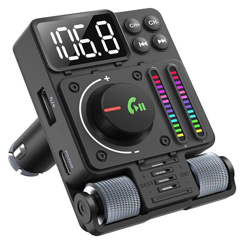 车载蓝牙发射器5.3蓝牙MP3播放U盘FM发射器车载MP3均衡器音效灯光