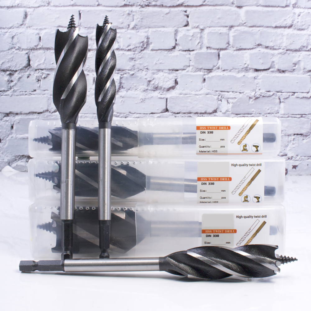 木工支罗钻四槽四刃木板材锋利钻头10-35mm六角柄门锁抽屉扩孔钻