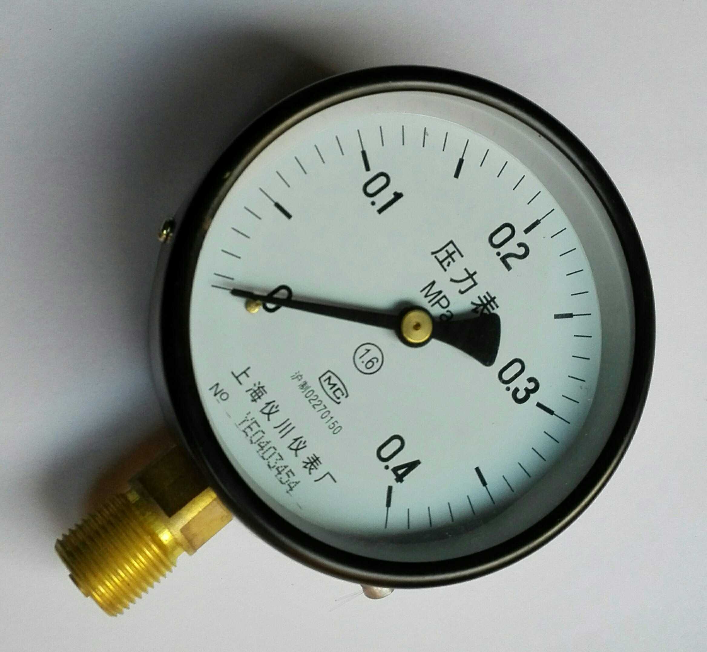 上海压力表 y-100 0-0.4mpa 螺纹m20x1.5 直径100mm Y-100 1.6级