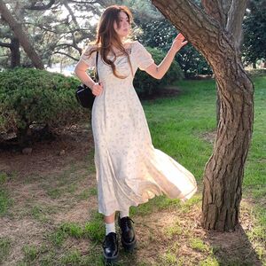 大码胖mm田园风小清新碎花裙夏季新款蝴蝶结气质修身显瘦连衣裙