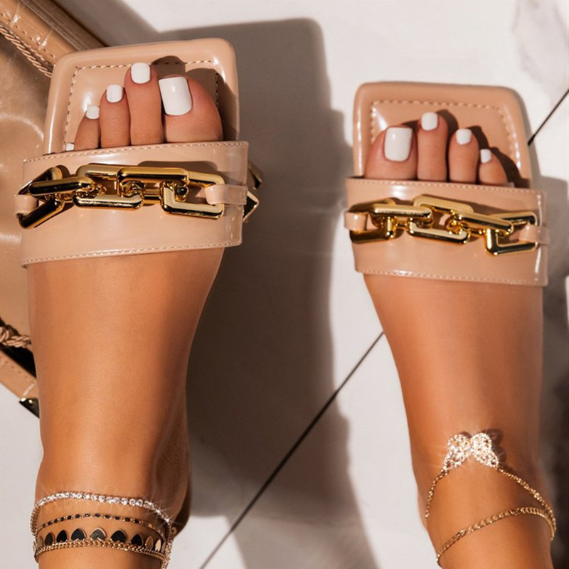 2024 summer flat sandals women shoes 欧美平底凉鞋拖鞋女 链条