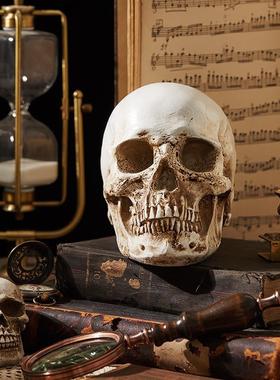 复古做旧骷髅头模型创意万圣节密室逃脱鬼脸装饰摆件美术拍摄道具