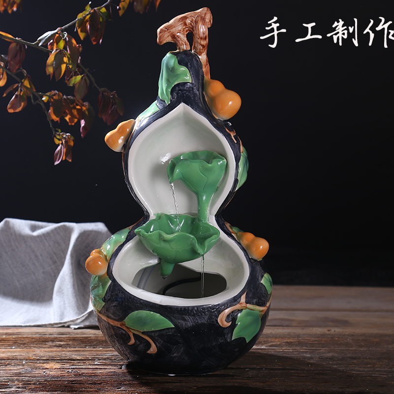 陶瓷加湿器工艺品摆件客厅桌面中式招财流水喷泉风水室内水景葫芦