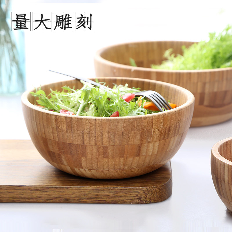 日式大号竹碗调中药面膜碗搅拌碗沙拉碗和面木盆竹木质碗家用刻字