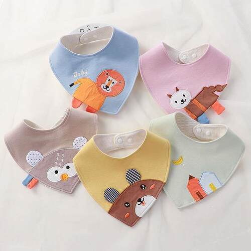 Newborn Cotton Soft Bib Hidden Buckle Cartoon Pattern Baby B