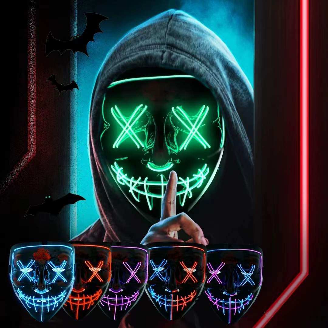 led发光黑V字面具冷光万圣节面具鬼步舞发光面具Halloween Mask