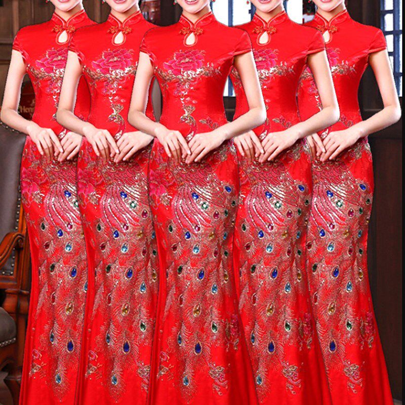 礼仪服装女迎宾小姐服旗袍工作礼服酒店颁奖中国红走秀演出聚会服图片