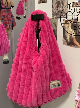 日本ZGP毛绒Y2K趣味糖果色女时尚包包大容量宽肩带百搭毛毛绒挎包