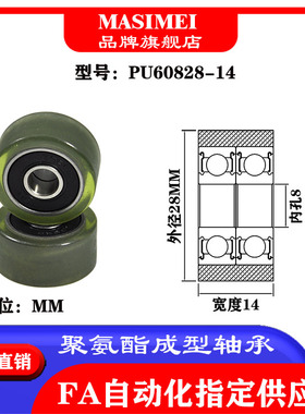 源头厂家迈锶美聚氨酯成型胶轮PUT60828-14静音滚轮包胶轴承滑轮