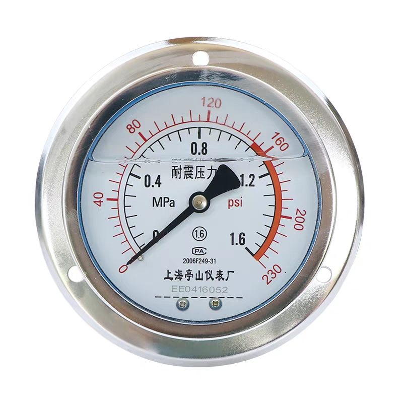 轴向耐震压力表YN100ZT0-40MPA)YN-100ZT轴向带边油压表上海亭山