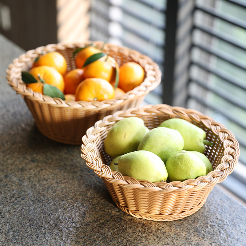 中式田园水果盘收纳篮桌面编织篮子茶几面包篮子零食筐干果馒头筐