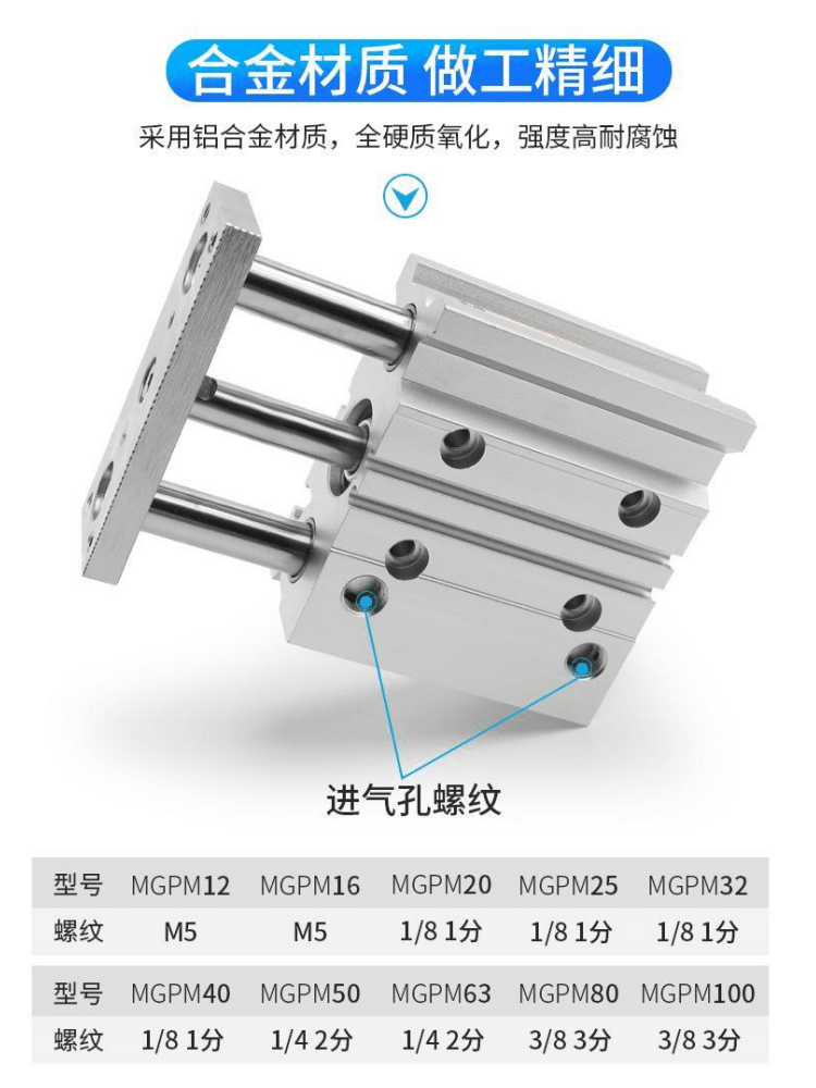 三杆轴薄型带双导柱向气